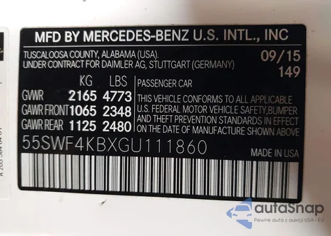 2016 Mercedes-Benz C 300 4Matic из США, поврежденный, VIN 55SWF4KBXGU111860